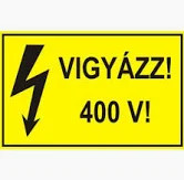 Vigyázz 400V matrica 16x10cm