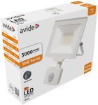   Avide LED Opál Reflektor Slim SMD 30W NW 4000K Mozgásérzékelős PIR Fehér